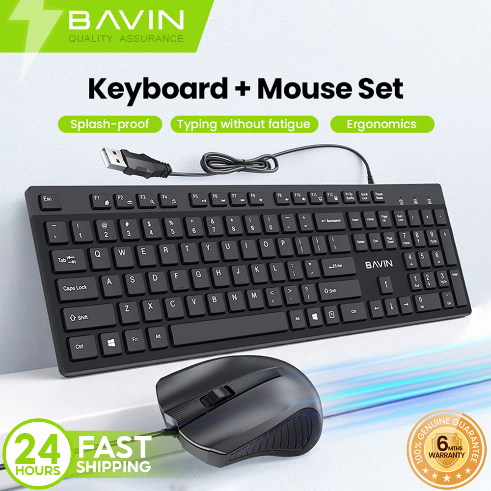 BAVIN K989 Wired Keyboard & Mouse Set Extra Durable & Splashproof Compatible for Computer / Laptop