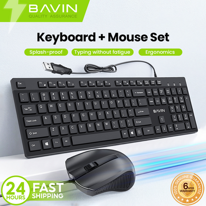 BAVIN K989 Wired Keyboard & Mouse Set Extra Durable & Splashproof Compatible for Computer / Laptop