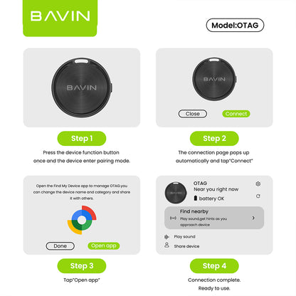 BAVIN OTAG Smart Wireless Bluetooth Finder Locator w/Built-in Buzzer &Lanyard for Android Devices