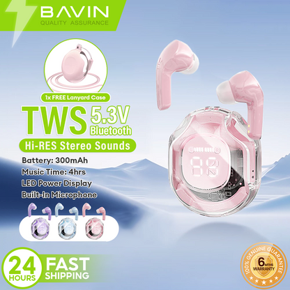 BAVIN BA66 TWS Bluetooth Earphone w/ Stereo Audio Sounds & Built-in Mic
