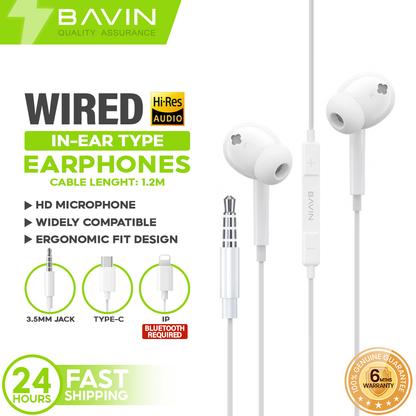 BAVIN HX869 Hi Res Audio Music Wired Earphone Stereo Sounds Widely Compatible for  Type C 3.5mm iPhone