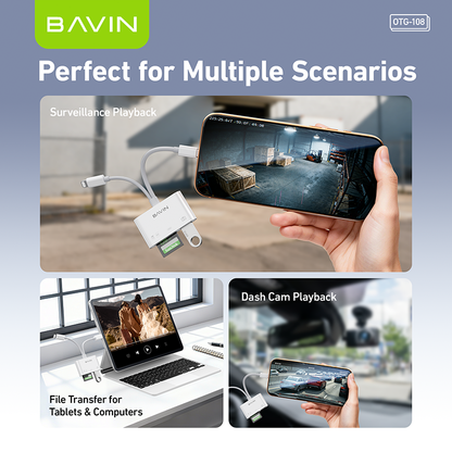 BAVIN O29 / O108 6in1 OTG Card Reader Adapter Type-C and iPhone To TF/SD+USB w/ 5Gbps Transmission
