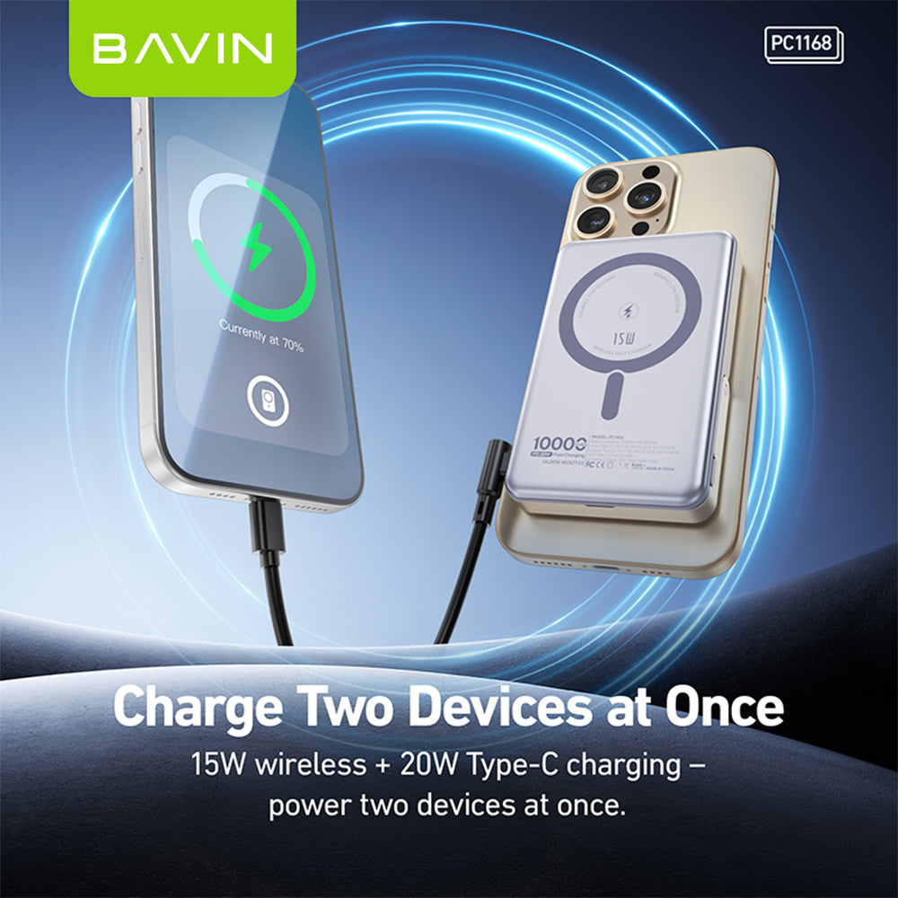 BAVIN Y-PC1168 10000mAh 15W Magnetic Wireless Powerbank 22.5W w/ PD 20W Type-C Fast Charging & Stand for Smartphones