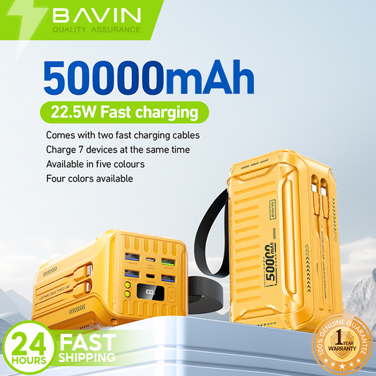 BAVIN PC1058 50000mAh Powerbank 22.5W Fast Charging USB Port and 20W Input/Output w/ Built-in Cable