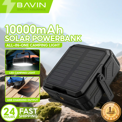 BAVIN PC1172 10000mAh Solar Powerbank w/Waterproof LED | Emergency Light | for Outdoor & Camping