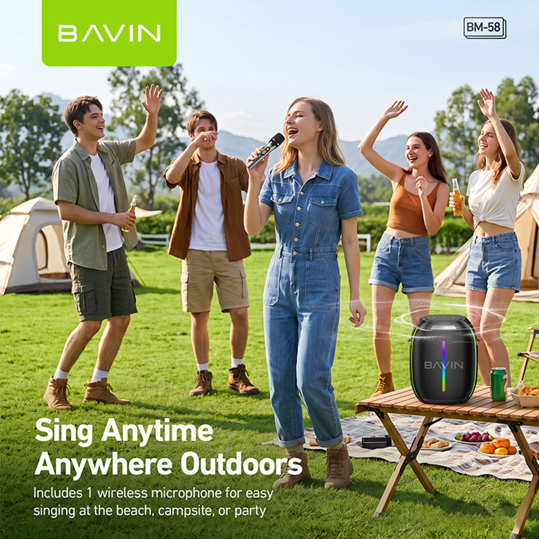 BAVIN BM58 250W Portable Party Bluetooth Karaoke Speaker 12000mAh with RGB LED Lights & Wireless Mic