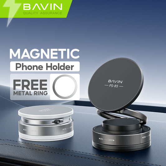 BAVIN D-S-PS85 Foldable Magnetic Vacuum Universal Car Mount 360° Rotating Phone Holder w/ Strong Magnetic Suction