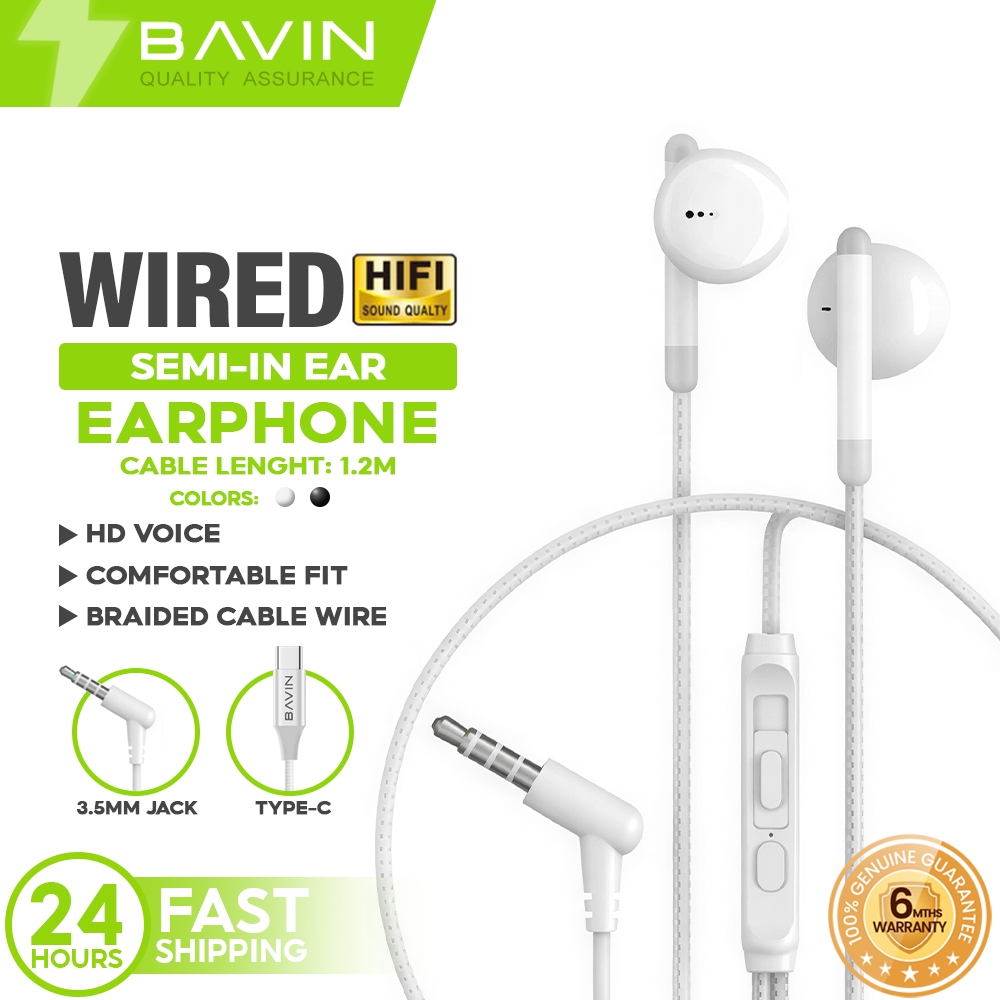 BAVIN HX866 HiFi 3.5mm & Type-C Wired Earphones w/ Mic & Volume Control