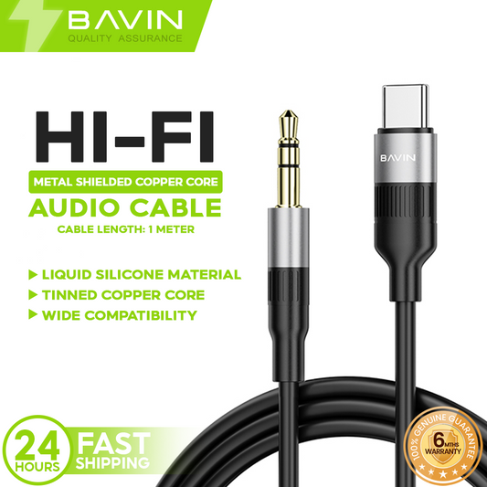 BAVIN AUX52 3.5mm Hi-Fi Audio Jack AUX Cable Stereo Sounds Mic Audio Speaker 1m for iPhone / Type-C