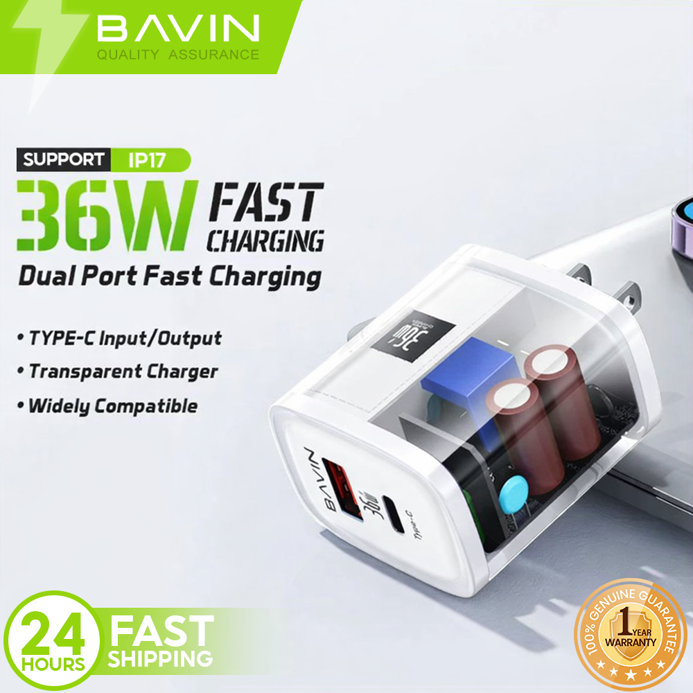 BAVIN PC869 36W Fast Charging Dual USB & PD Port with Adapter Supports Laptop Charging Compatible for iPhone 17 Series