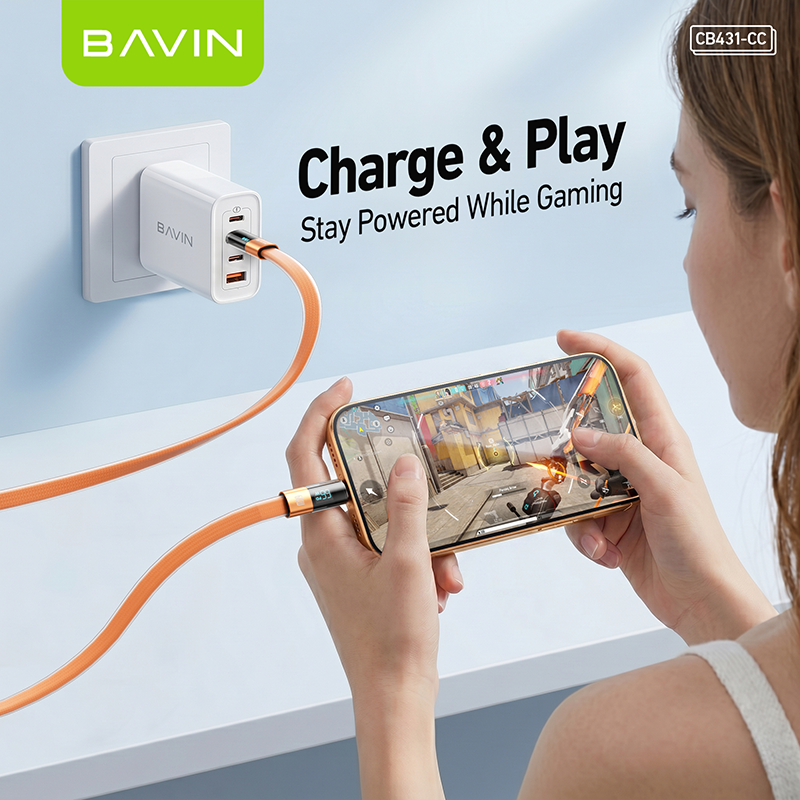BAVIN CB431 66W PD Fast Charging 1M Braided Data Cable USB to Type-C & Type-C to Type-C w/ LED Display