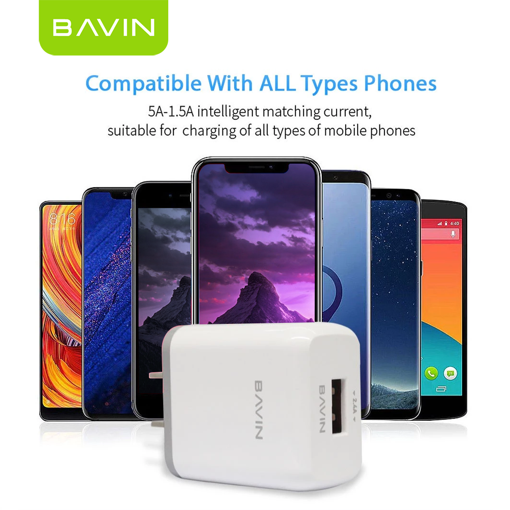 BAVIN PC368 2.4A Wall Charger w/ Multi-Protection & 1 Meter Cable for Micro / Type-C / iPhone