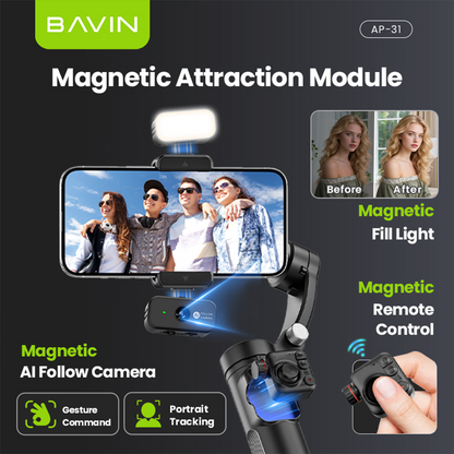 BAVIN P30/P31 Foldable Phone 3-Axis Gimbal Stabilizer w/Tripod/Fill Light/AI Smart Face Tracking
