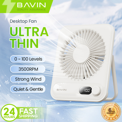 BAVIN BF006 Ultra-Thin Portable Mini Desktop Fan w/ 4-Speed Strong Wind for Office and Home