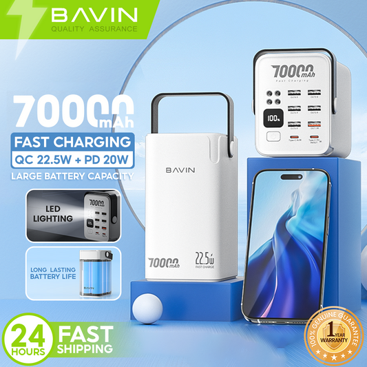BAVIN PC1062 70000mAh Fast Charging Power Bank QC 3.0 22.5W + PD 20W w/ 6x USB & 2x Type-C Port