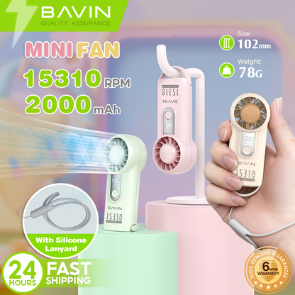 BAVIN BF020 Mini Portable Handheld Fan 5-Speed Strong Wind w/2000mAh Rechargeable Table Fan + Lanyard