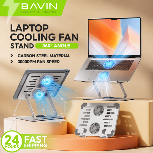 BAVIN PS100 Laptop Stand 360° Rotating Adjustable Angled Metal Holder With Fan Aluminum Alloy Holder