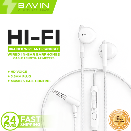 BAVIN HX866 HiFi 3.5mm & Type-C Wired Earphones w/ Mic & Volume Control