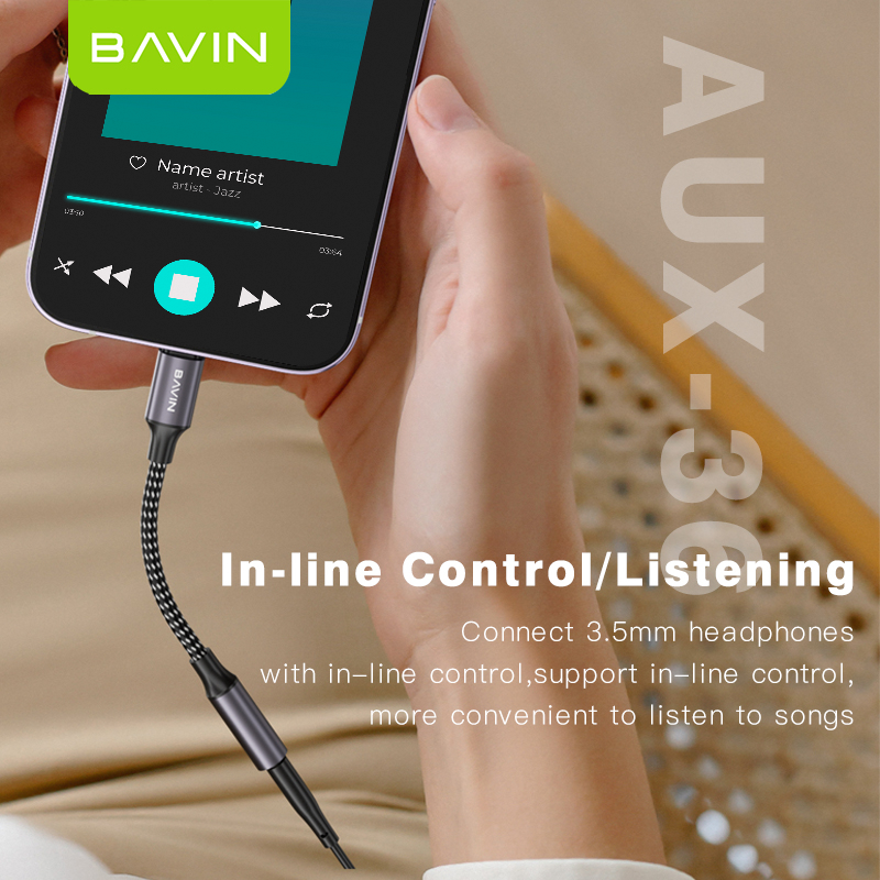 BAVIN AUX35 / AUX36 Earphone Adapter iPhone to 3.5mm & Type-C to 3.5mm | Fast Audio, Music & Calls (Bluetooth Required)