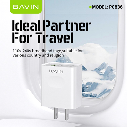 BAVIN C-PC836 20W PD Fast + Qualcomm3.0 Fast Charging Charger Adaptor Dual Port Suitable For iPh 16 Series