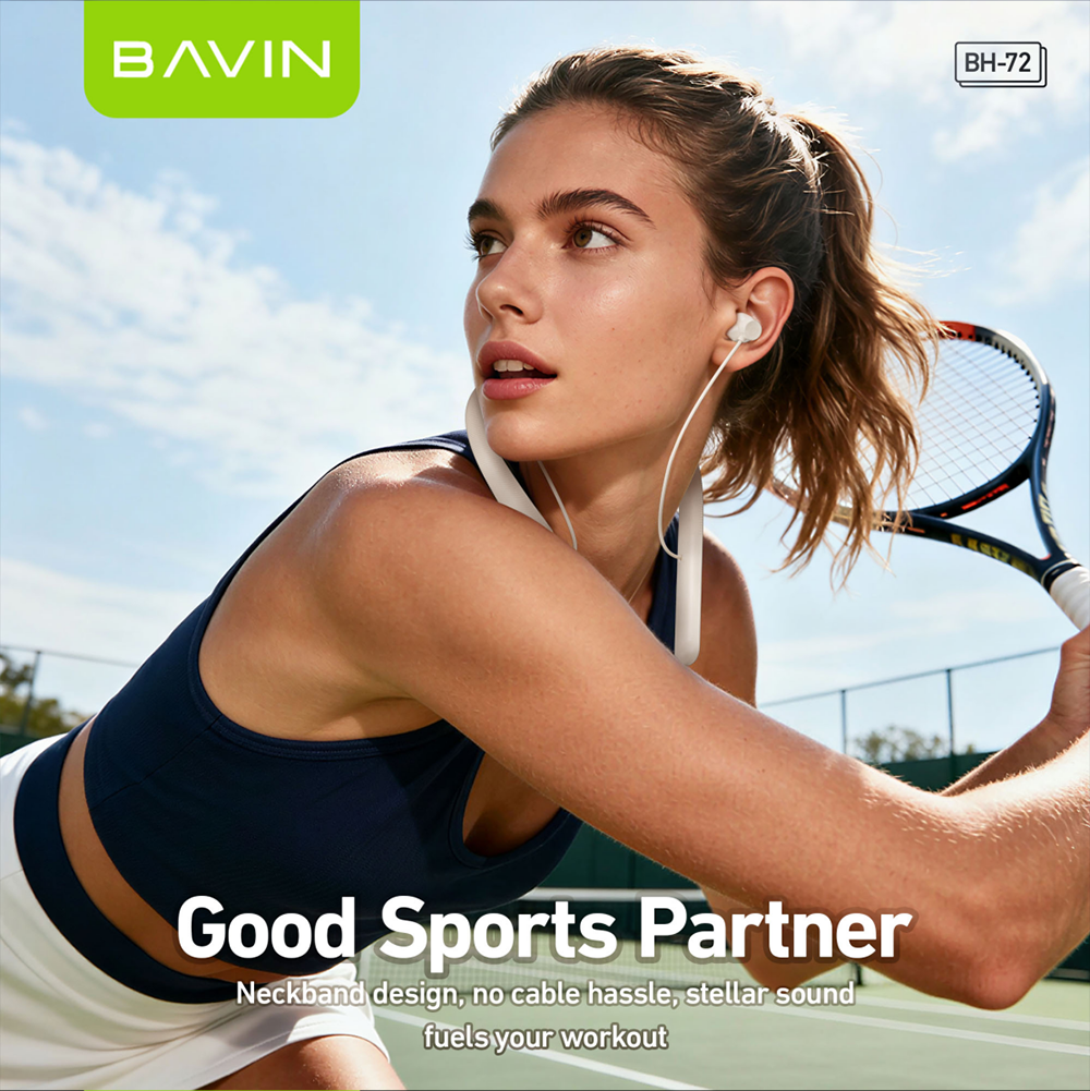 BAVIN BH72 HiFi Bluetooth 6.0 Wireless Magnetic Neckband Sports Headphones 55H Playtime Built-in Mic