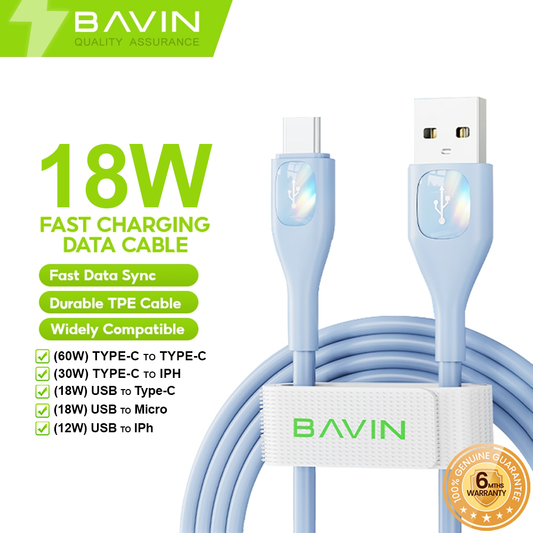 BAVIN U-CB285-XX PD 60W/30W/18W/12W Fast Charging Data Cable Widely Compatible w/ iPh Micro Type-C to Type-C & PD