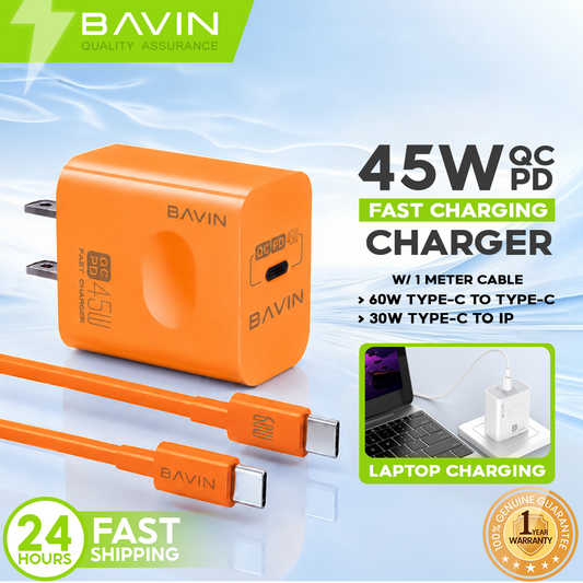 BAVIN PC800 45W PD Fast Charging Adapter Type-C Port Supports for iPhone 17 & Laptop w/ Date Cable