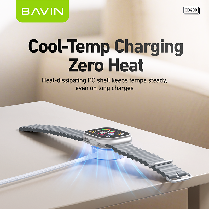 BAVIN U-CB400 3W Magnetic Wireless Charger w/ Smart Chip & Type-C Cable Compatible for iPh Watch Series 1–10/SE/Ultra