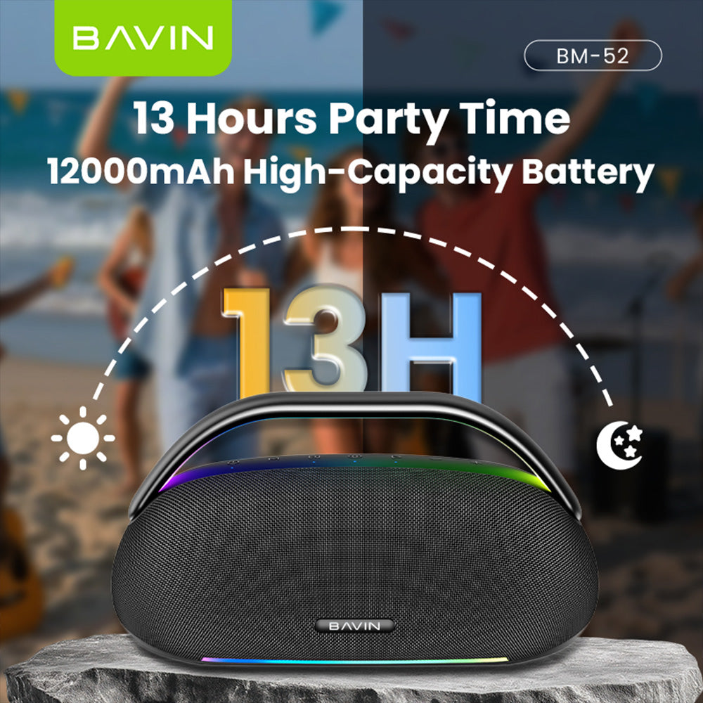 BAVIN BM52 TWS 80W Powerful Sound Party Bluetooth Speaker w/ 12000mAh Powerbank, Wireless Mic + RGB
