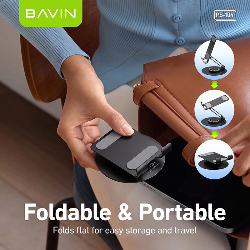 BAVIN PS104 Portable Foldable 360° Rotating Metal Desk Phone Holder Universal Stand for Phone/Tablet