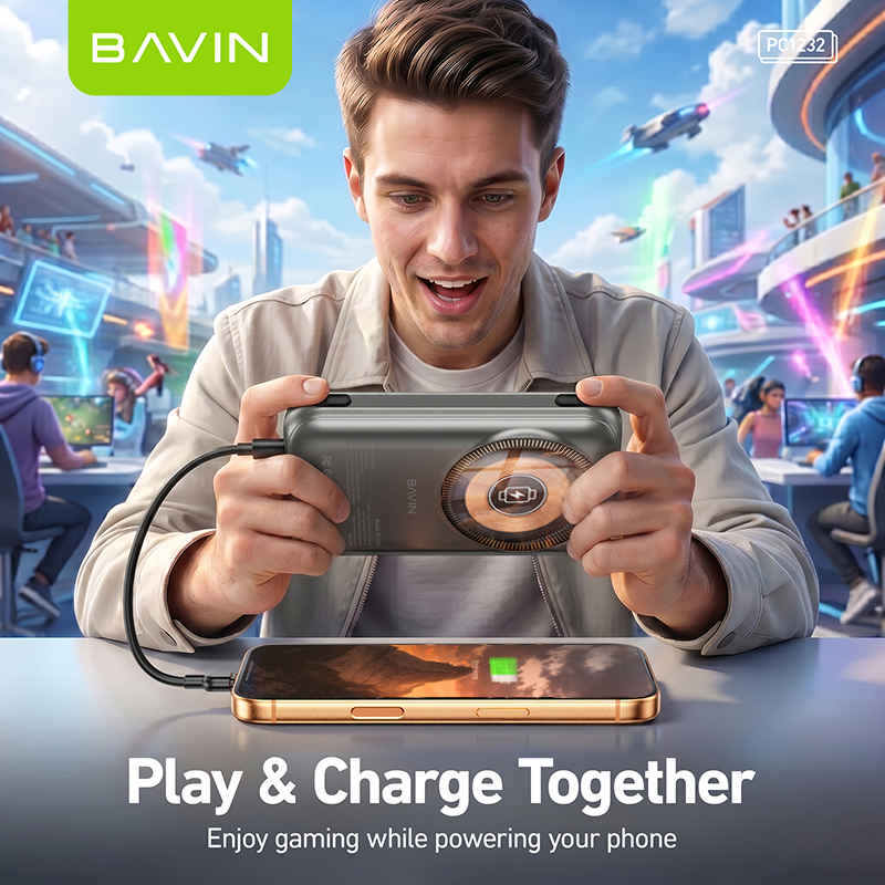BAVIN PC1232 2in1 10000mAh Portable Game Console Magnetic Powerbank 15W w/ Dual Type-C Cable + TF Card