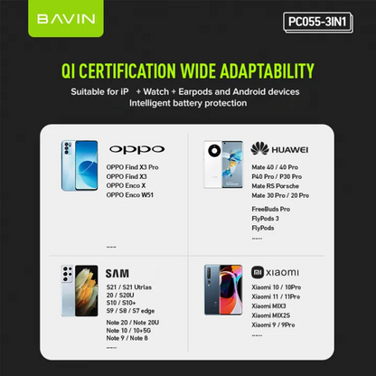 BAVIN PC055 3in1 Multifunctional Phone Stand w/ 15W Wireless Charger for iPhone Watch & Earbuds