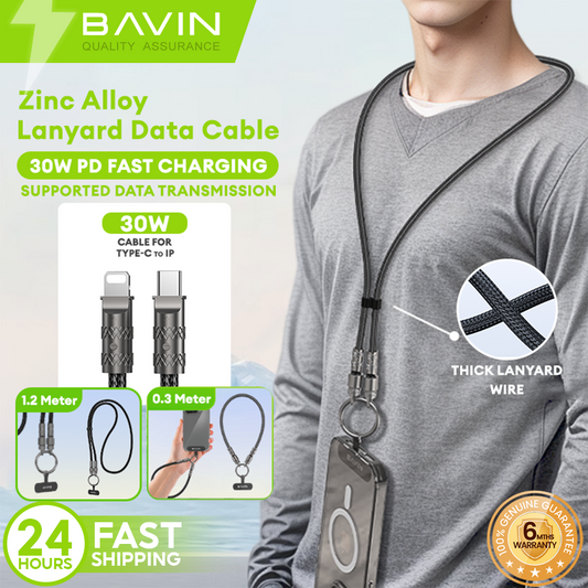 BAVIN CB375 30W PD Fast Charging Cable For Crossbody & Wrist Phone Lanyard 1.2M Cord Strap