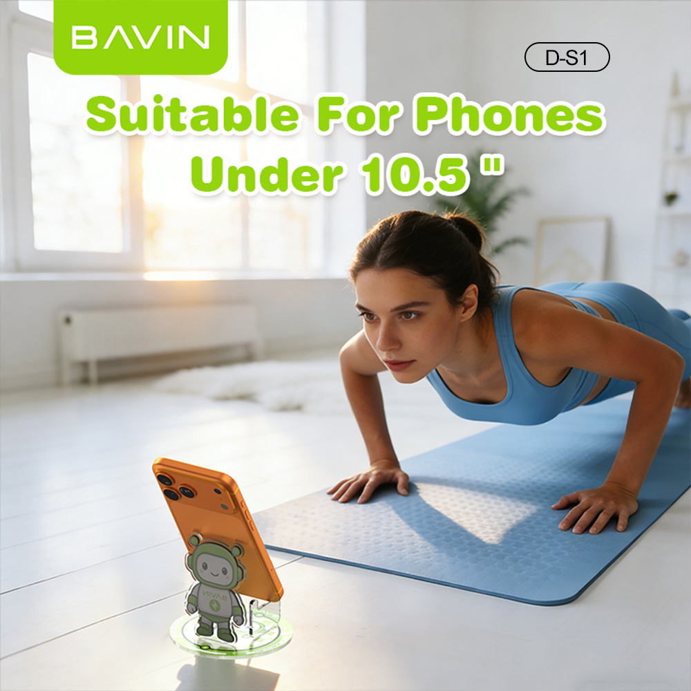 BAVIN Phone Stand Acrylic Transparent Robot Design Holder for Desk Compatible for Smartphones