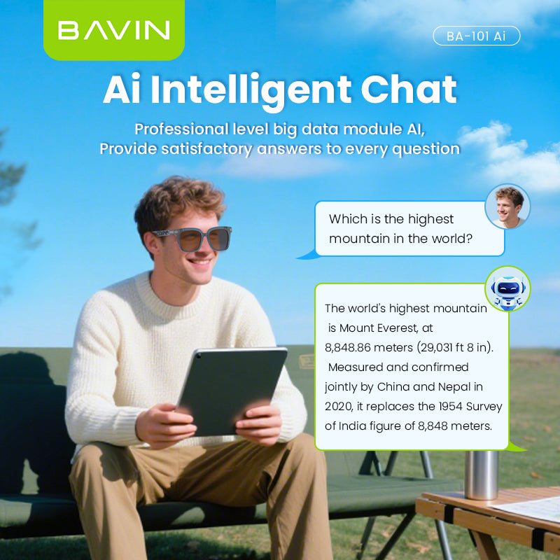 BAVIN BA101 Ai Smart Translation Sunglasses BT 5.4 w/ 130+ Languages, Open-Ear Hi-Fi Sound, Touch Control & UV Protection