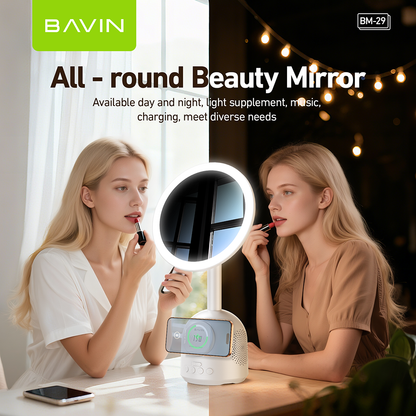 BAVIN BM29 Multifunctional Makeup Mirror Bluetooth Speaker w/ 15W Magnetic Wireless Fast Charging + Freebie 30WPD Charger