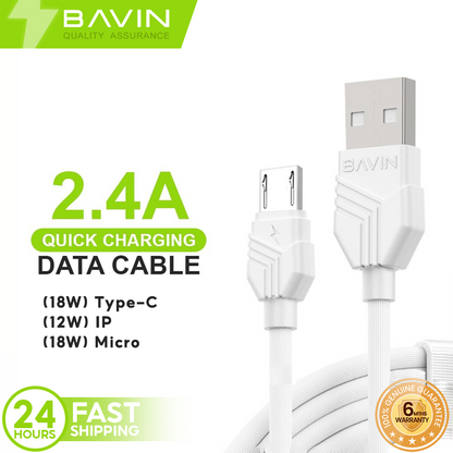BAVIN CB161 2.4A Fast Charging 1 Meter Data Cable Compatible for iPhone/ Type-C / Micro Devices