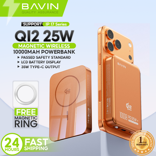 【Qi2 25W】BAVIN PC1208S 10000mAh 25W Magnetic Wireless Powerbank + PD 35W Fast Charge for iPhone 17 Series