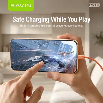 BAVIN CB416 Fast Charging PD 60W Braided 1M Data Cable Type-C to Type-C/Type-C to iPhone|480 Mbps Compatible with iPhone 15-17 & Type-C Devices