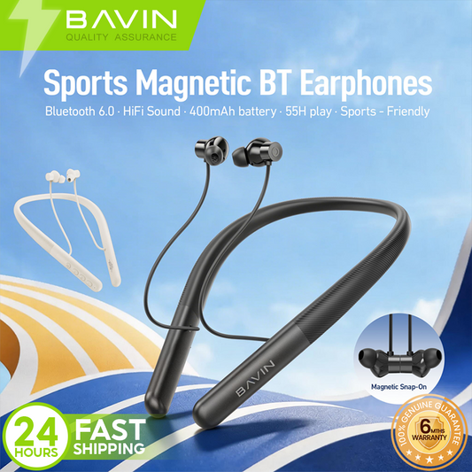 BAVIN BH72 HiFi Bluetooth 6.0 Wireless Magnetic Neckband Sports Headphones 55H Playtime Built-in Mic