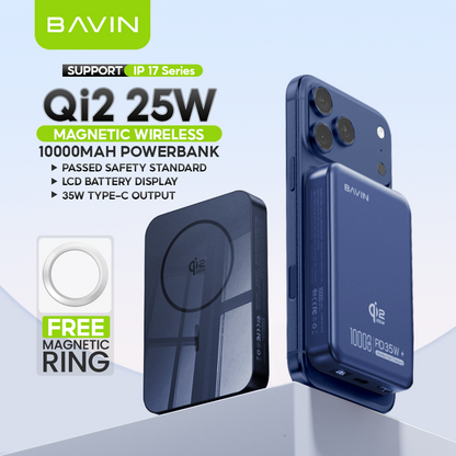 [Qi2 25W] BAVIN PC1208S 10000mAh 25W Magnetic Wireless Powerbank + PD 35W Fast Charge for iPhone 17 Series
