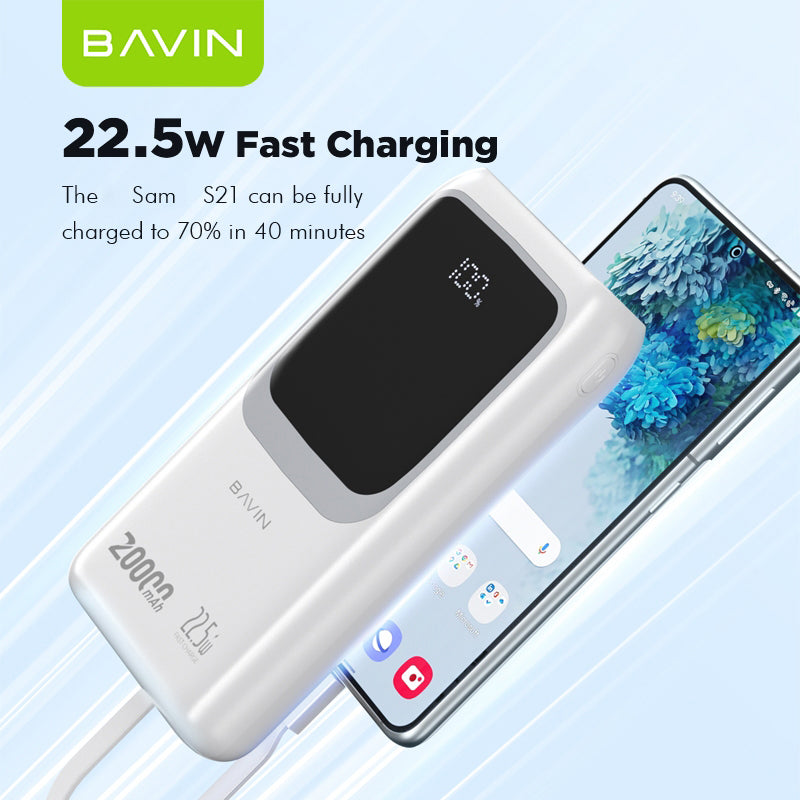 BAVIN Y-PC1030 20000mAh 22.5W Fast Charging Powerbank w/ Built-in Cable