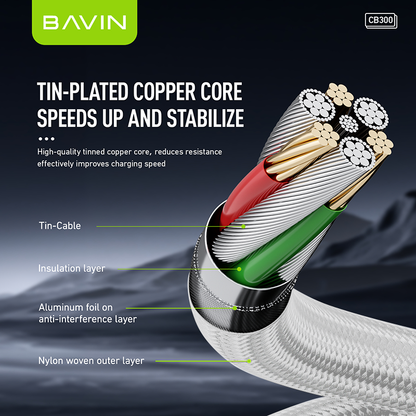 BAVIN CB300 4 in 1 Pd 12W + Type-C 18W Fast Charging Data Cable Nylon Braid Data Transfer for Phones