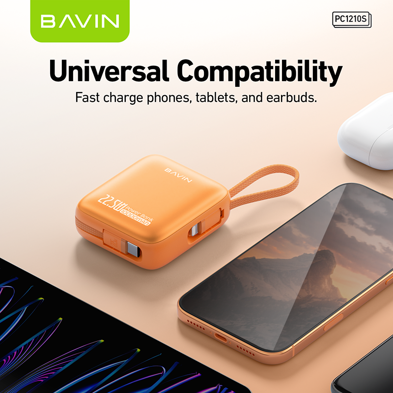 BAVIN PC1210S 2in1 10000mAh 22.5W Fast Charging Mini Powerbank Built-in Dual Cable Compact & Portable