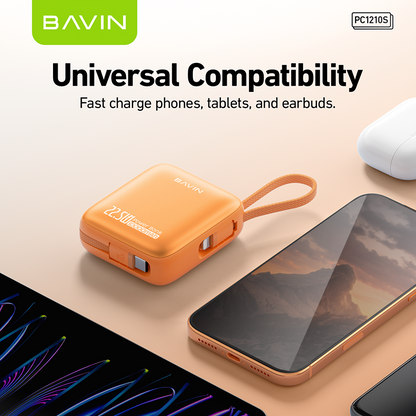 BAVIN PC1210S 2in1 10000mAh 22.5W Fast Charging Mini Powerbank Built-in Dual Cable Compact & Portable