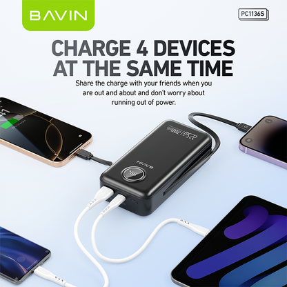 BAVIN Y-PC1122 10000mAh Fast Charging Powerbank w/ Retractable Cable