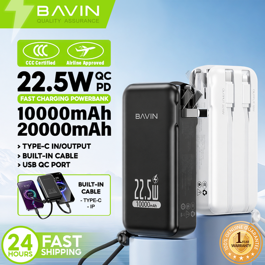 [CCC] BAVIN PC032 Pro 10000mAh/ PC1103 20000mAh 2-in-1 22.5W Fast Charging Powerbank w/ Dual Cables & Foldable AC Plug