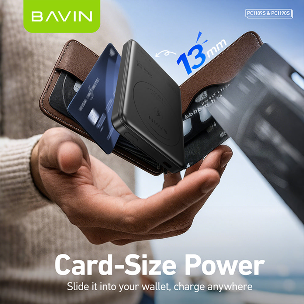 BAVIN Y-PC1189 5000mAh / 10000mAh Portable Magnetic Wireless Powerbank w/ Foldable Stand & 22.5W Fast Charging Data Cable
