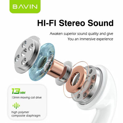 BAVIN BA32 TWS Bluetooth Earphones Sports Wireless Earbuds HIFI Stereo Sound for HUAWEI Xiaomi VIVO Android Phones