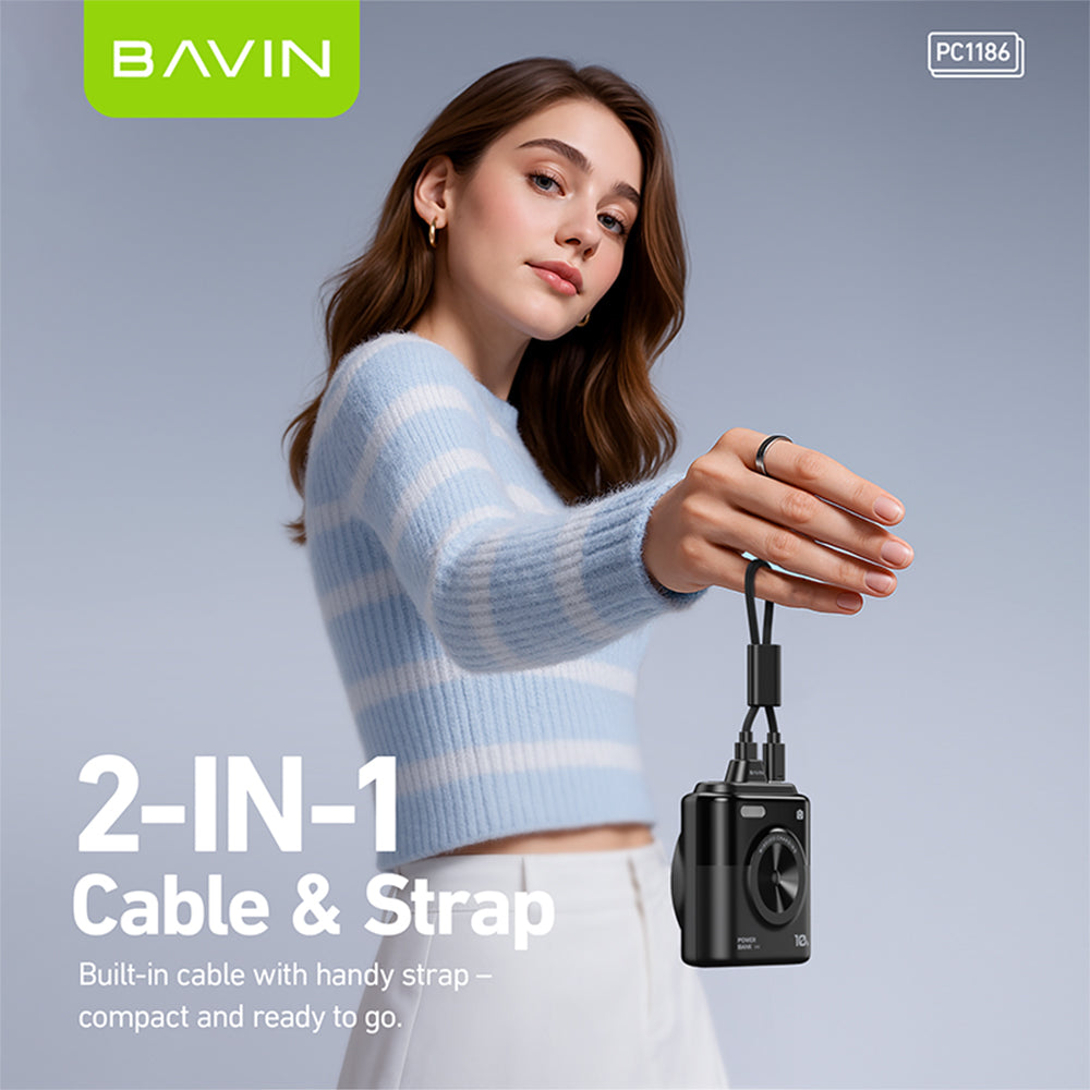 BAVIN Y-PC1186 10000mAh Mini Portable Magnetic Powerbank Wireless 15W Fast Charging w/ Detachable Dual Type-C Data Cable